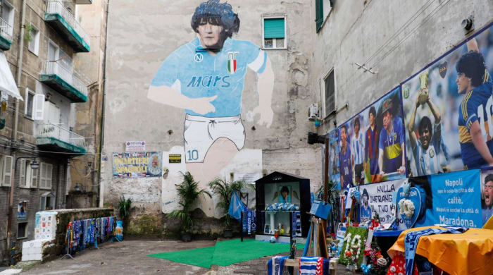A mural in Naples of Diego Maradona.